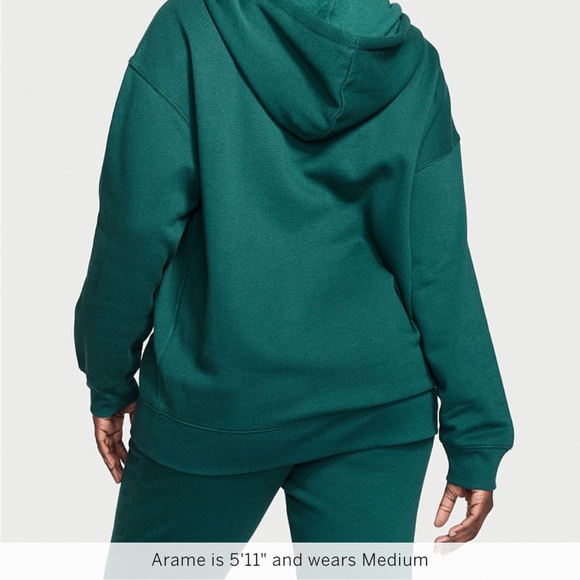 2Pc Warm M VICTORIA'S SECRET Cotton Fleece High Rise Jogger+Hoodie Deepest Green - Picture 5 of 9